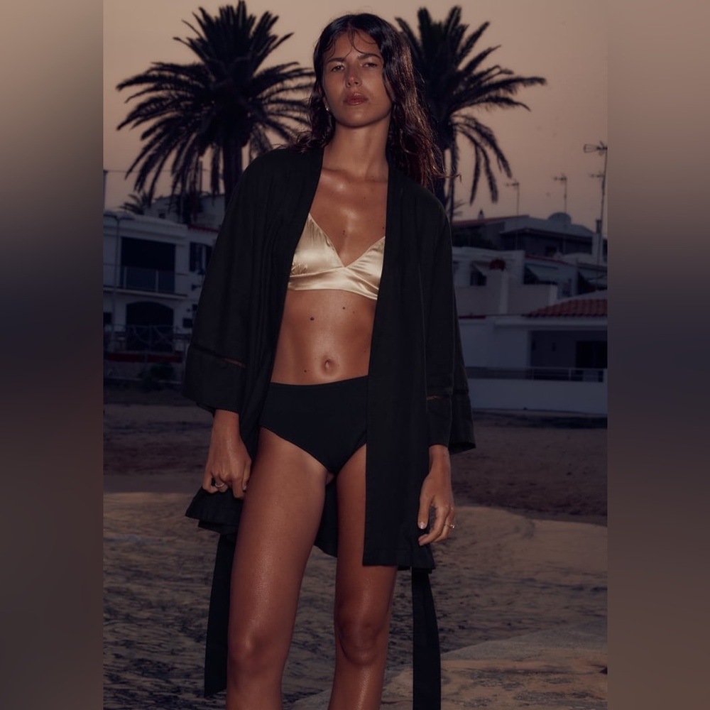 NWOT Zara Kimono Swim Cover Up Black M/L